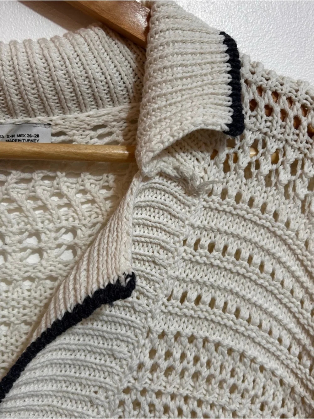 Zara knit crochet white short sleeve button down cardigan top S/M - Picture 4 of 5